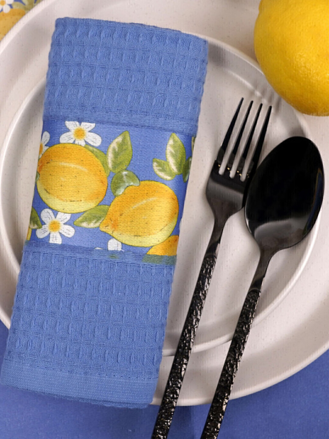 Полотенце вафельное Lemons фотопечать Сафия Хоум, 53405 синий 