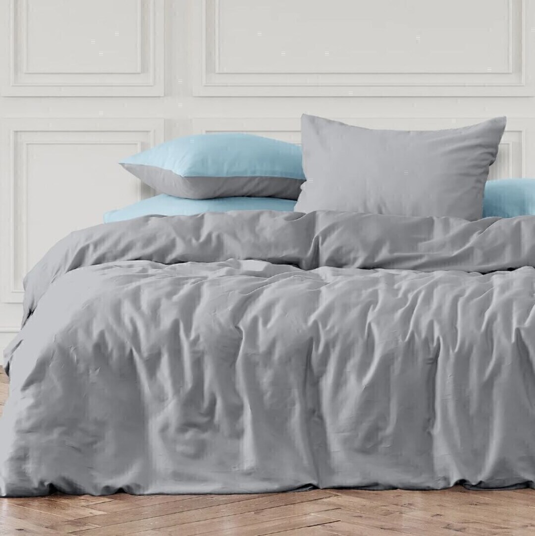 КПБ семейный перкаль Унисон <86061-13/86018-6 Grigio  Unicolor>