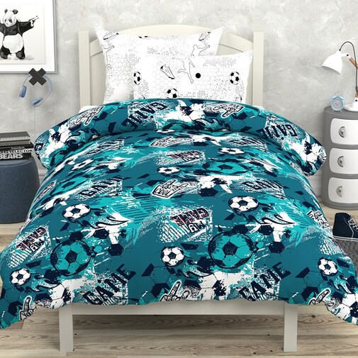 КПБ детский 1,5сп поплин (нав. 70*70) Браво Кидс New collection <6096-1+6096а-1 Football Скидка>