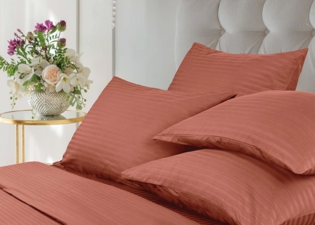 КПБ 2сп страйп-сатин (нав 50*70) Verossa Stripe <70078 Terracotta Скидка>