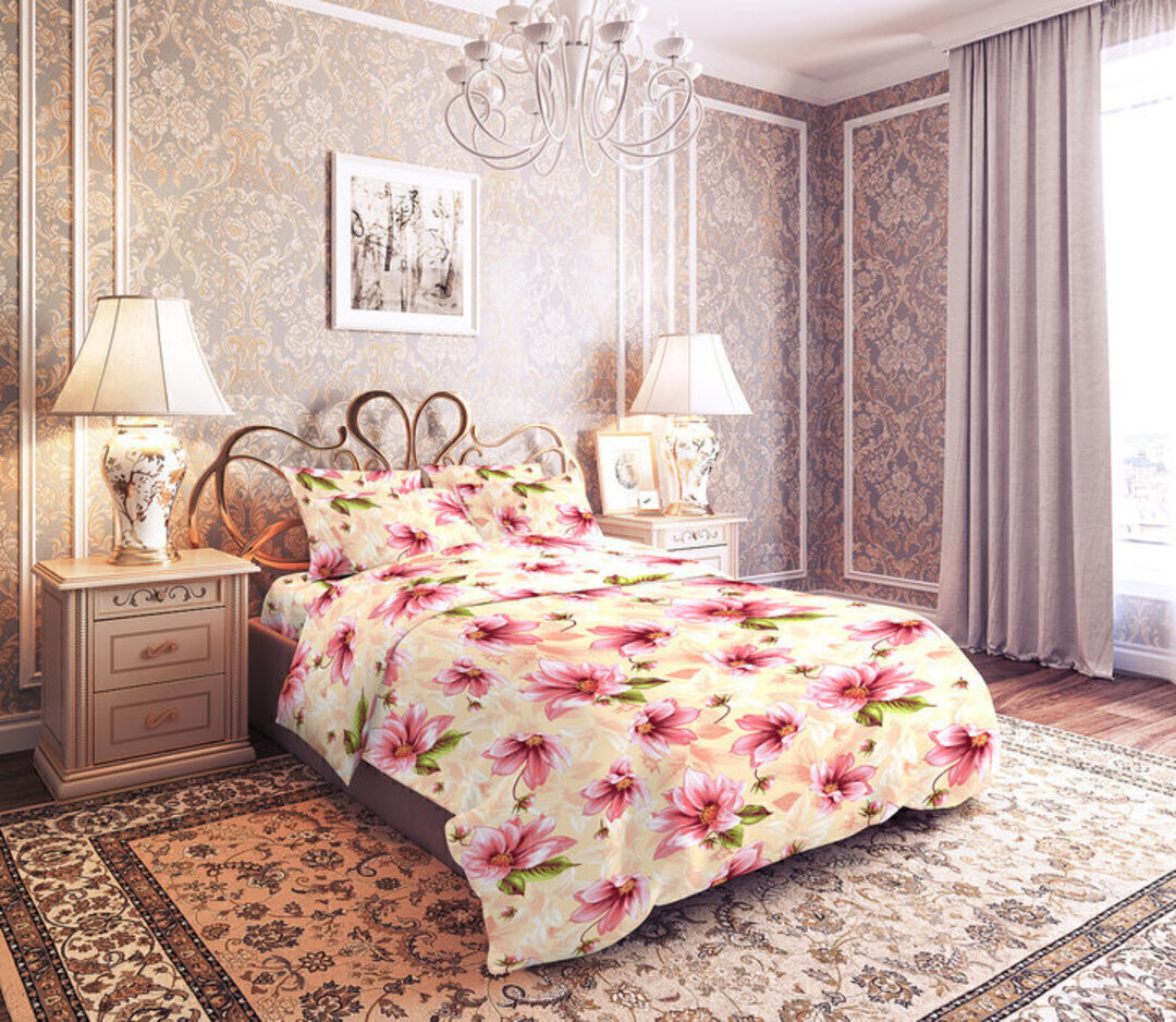 Простыня 1,5сп бязь 125 (150*210) Реноме <4592-2 Цветочный этюд> (арт.35/103)