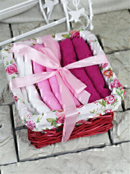Набор салфеток в подарочной корзинке Cherir/Черир М<4290017-5,  6 предметов 30*30, розовый>