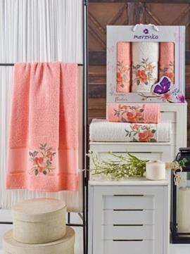 Набор полотенец махровых Dreams Flower Merzuka<3 предмета 50*90-2шт+70*140, оранжевый> (арт.10677, 10678)